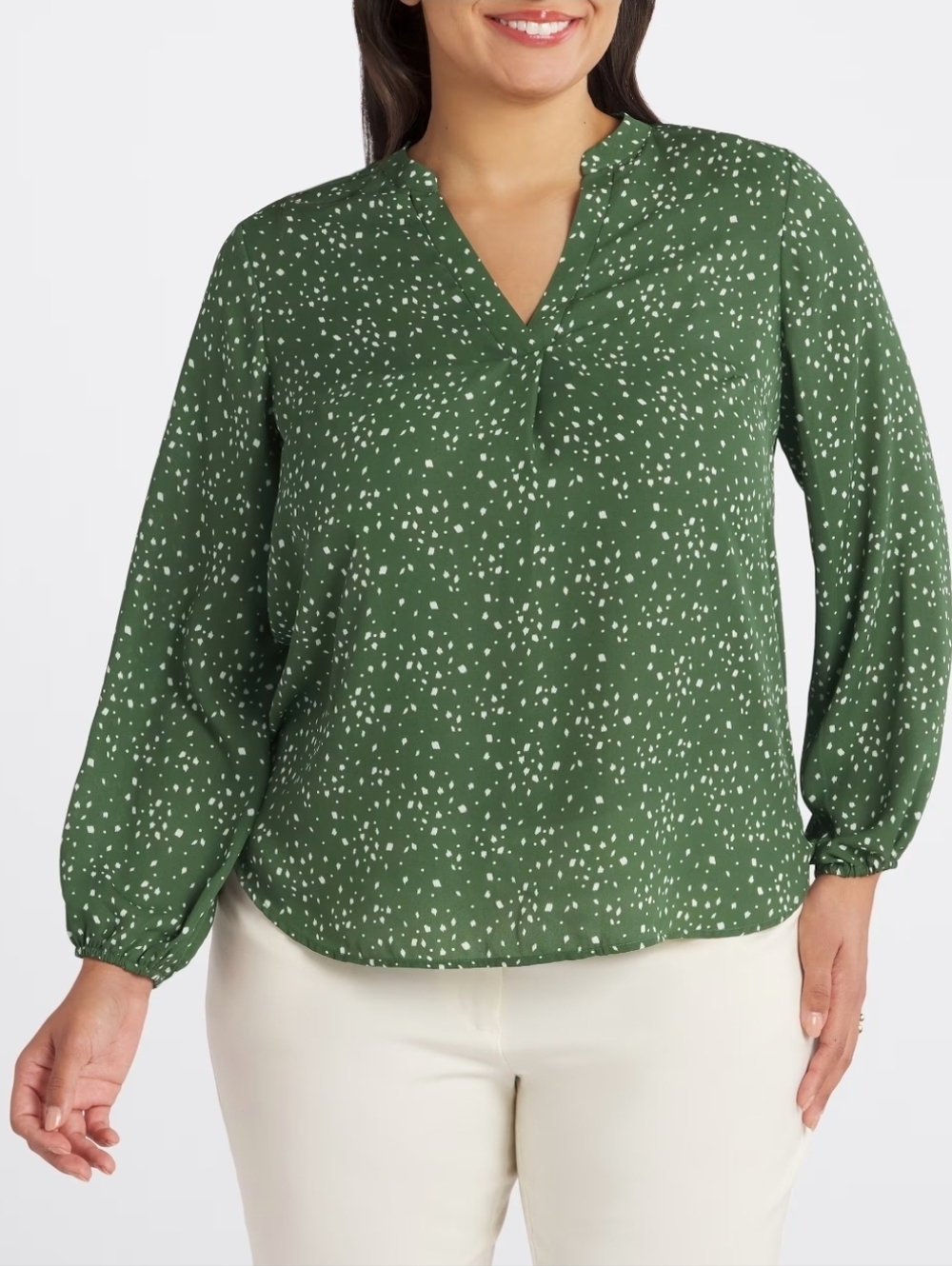 Lush Olive Green Long-Sleeve Printed Blouse